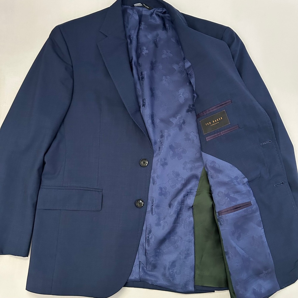 Ted Baker Jay CT Blazer Mens 42S Blue 100% Wool Made in Italy Sport Coat Jacket